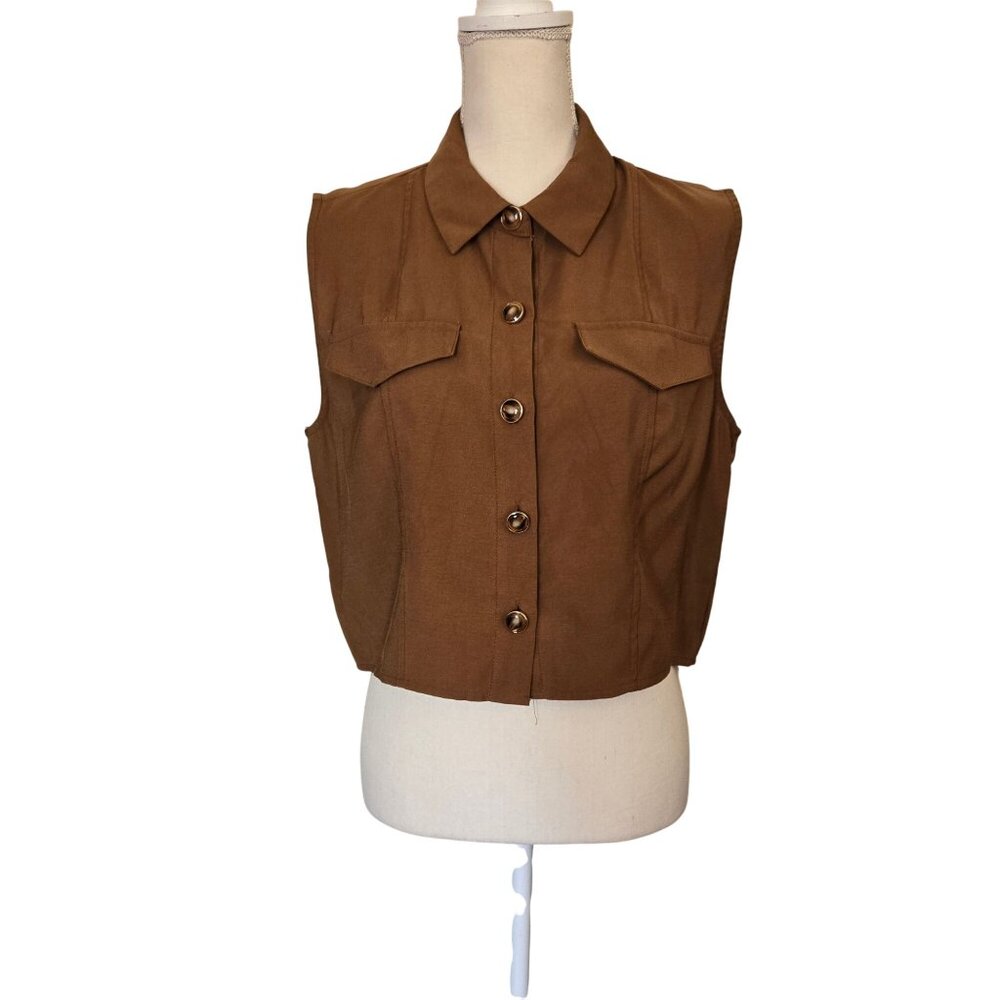 Joie Sleeveless Button Down Cropped Camel Brown Vest Blouse Women's Small